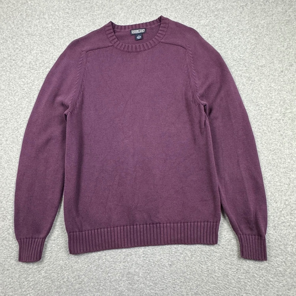 Vintage 90s Lands End Purple Cotton Crewneck Sweater Mens Medium Made in Japan